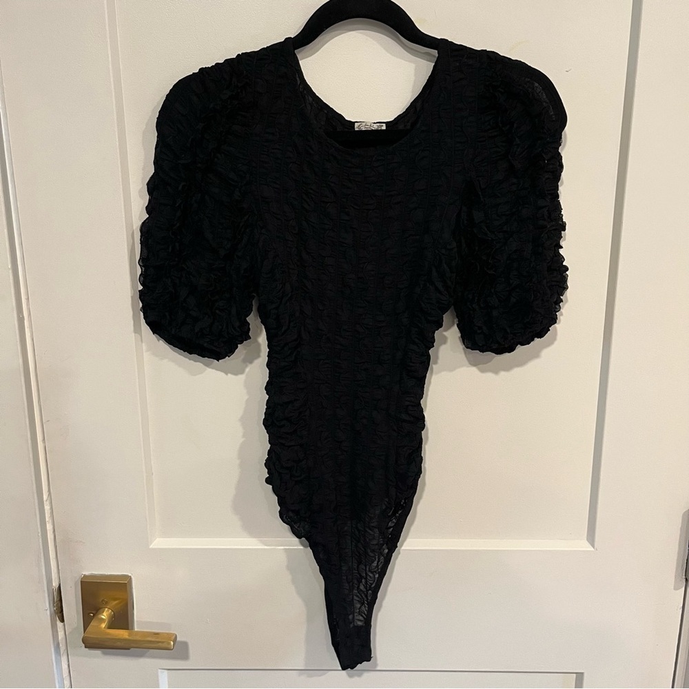Intimately Free People Black Short Sleeve Bodysuit SP